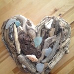 A driftwood heart with sea glass